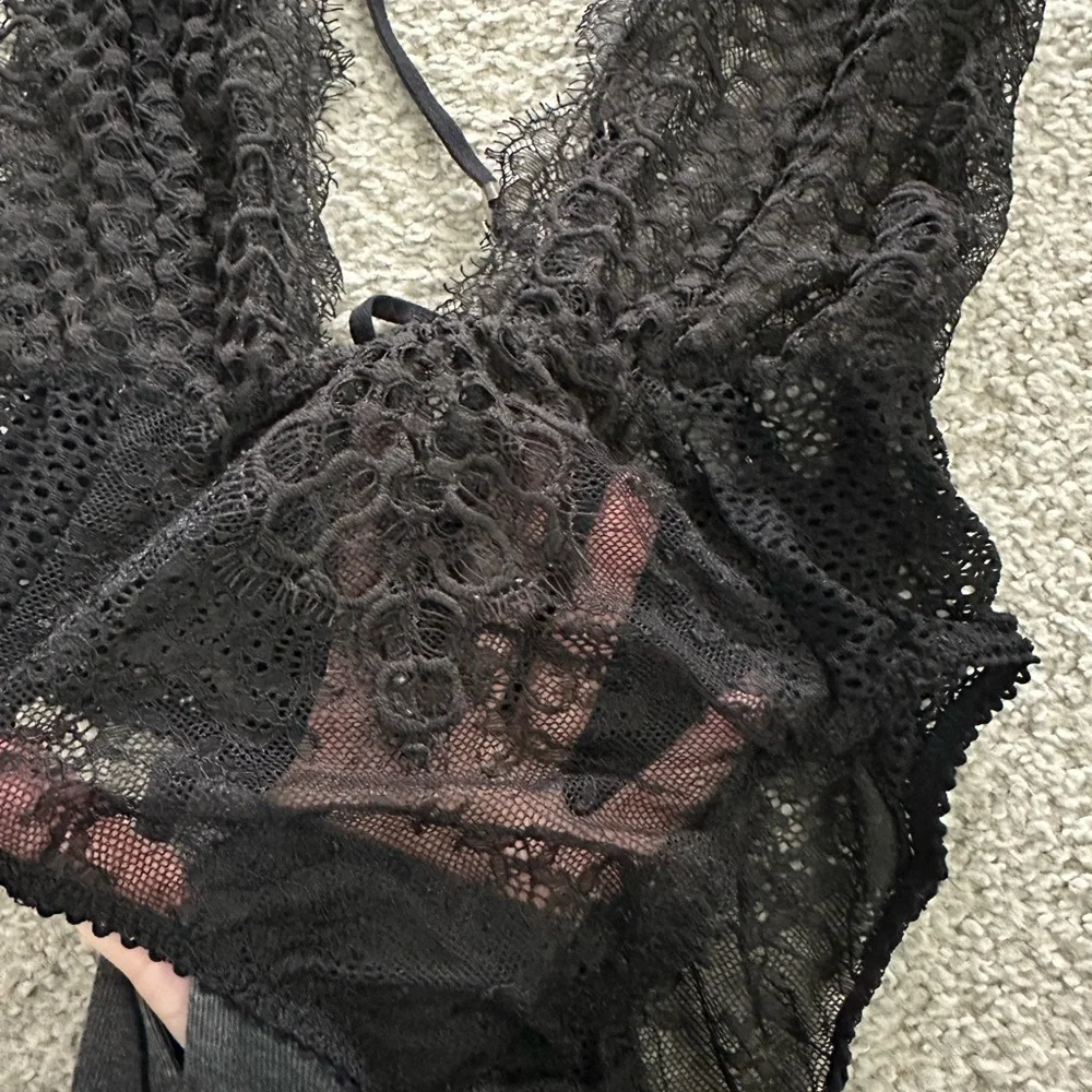 Victoria's Secret Black Lace Deep V Teddy